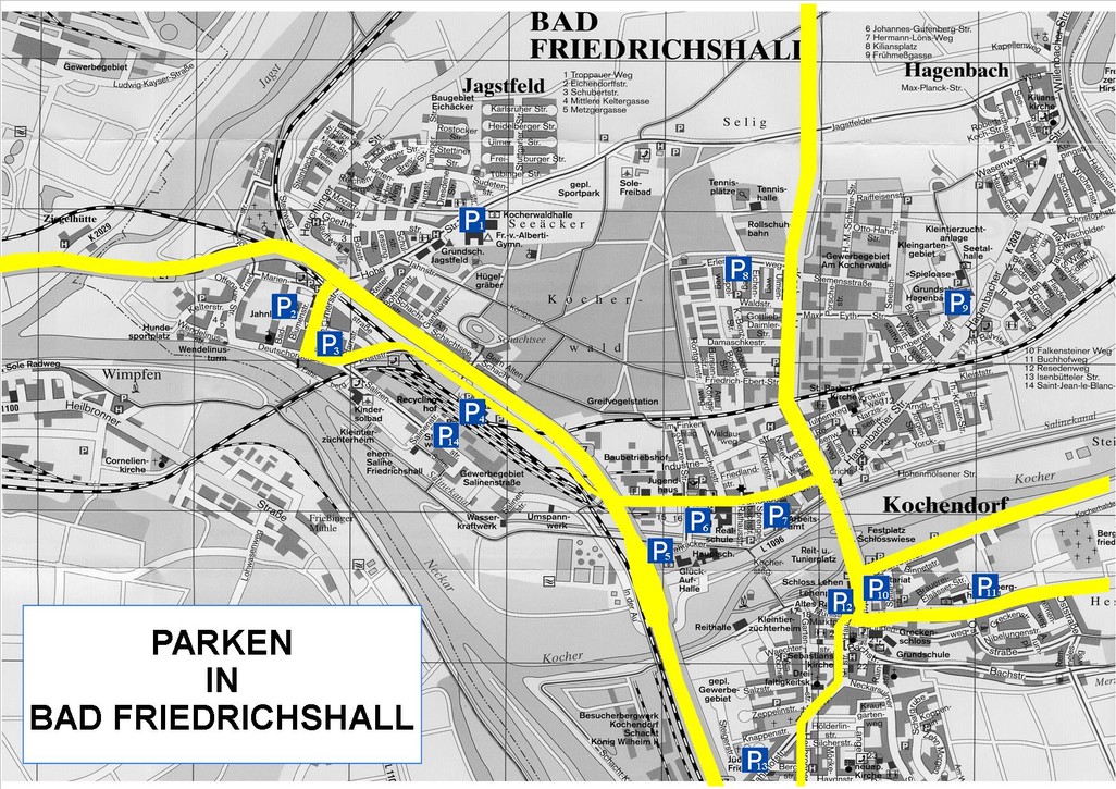 Auf dem Bild sehen Sie einen Stadtplan, in den die einzelnen Parkplätze eingezeichnet sind. 